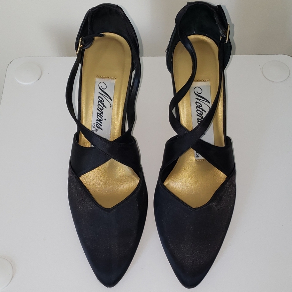 Notorious Black Satin Strap Heels